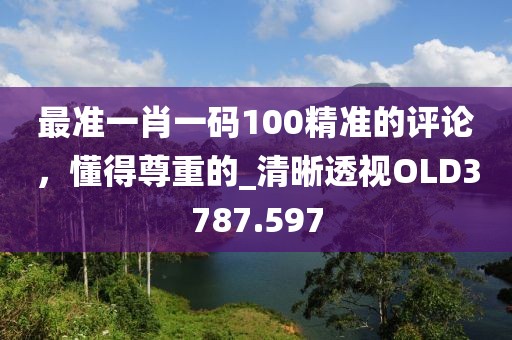 最准一肖一码100精准的评论，懂得尊重的_清晰透视OLD3787.597