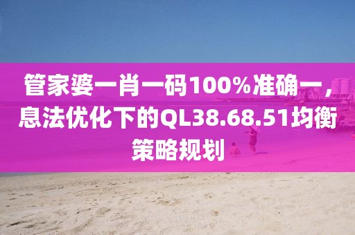 管家婆一肖一码100%准确一，息法优化下的QL38.68.51均衡策略规划